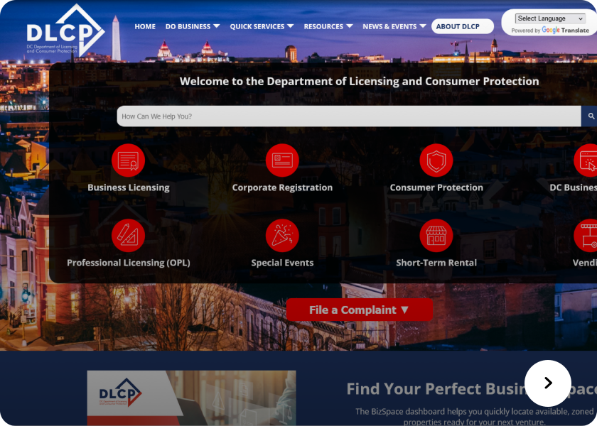 Screenshot of Department of Licensing and Consumer Protection website