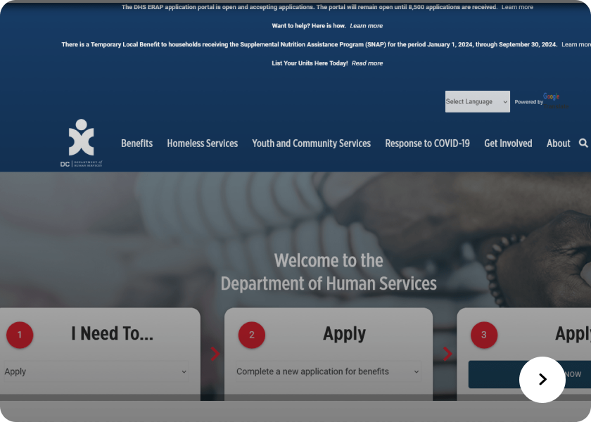 Screenshot of  DHS website