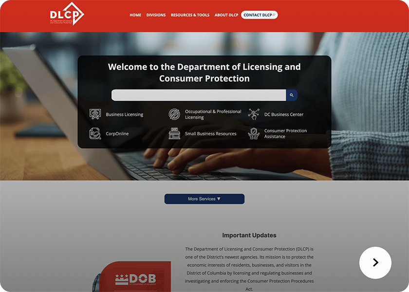Screenshot of the Department of Licensing and Consumer Protection website