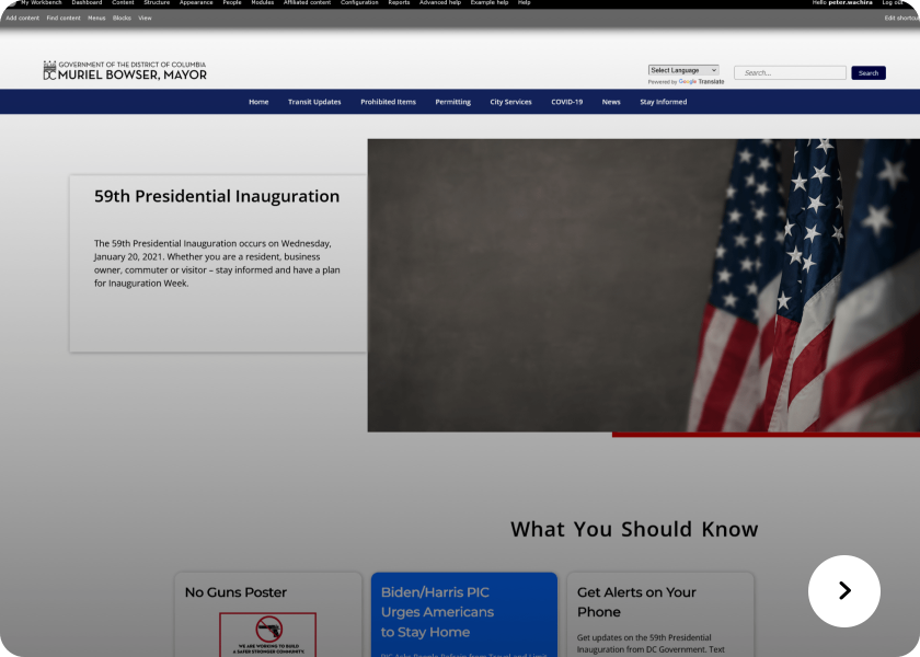 Screenshot of inauguration website