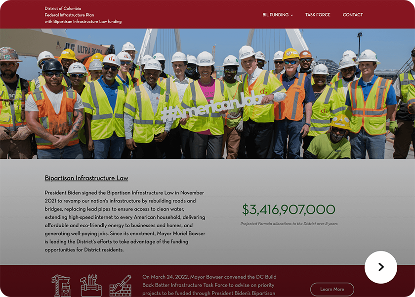 Screenshot of the Infrastructure Mayor website