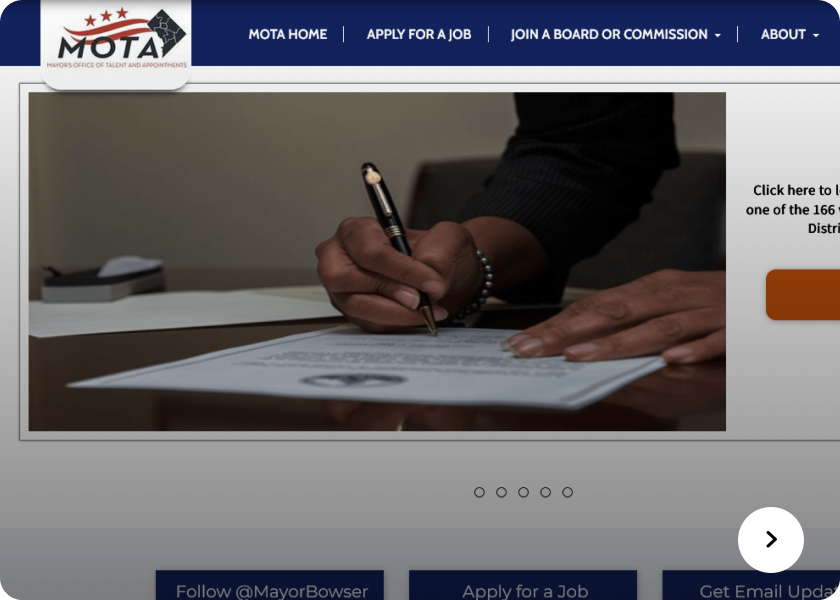 Screenshot of  MOTA website