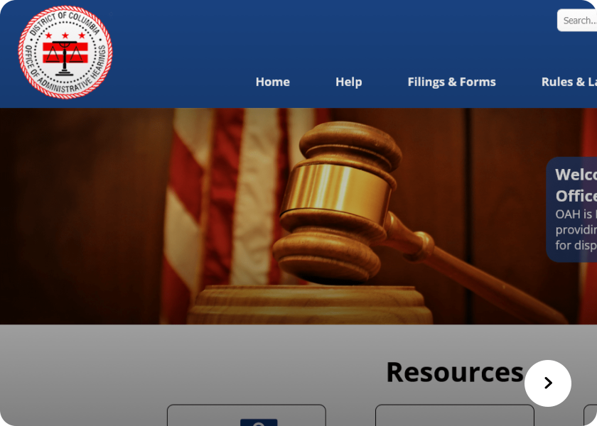 Screenshot of  OAH website