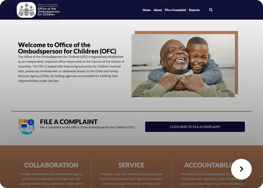 Screenshot of the OFC website