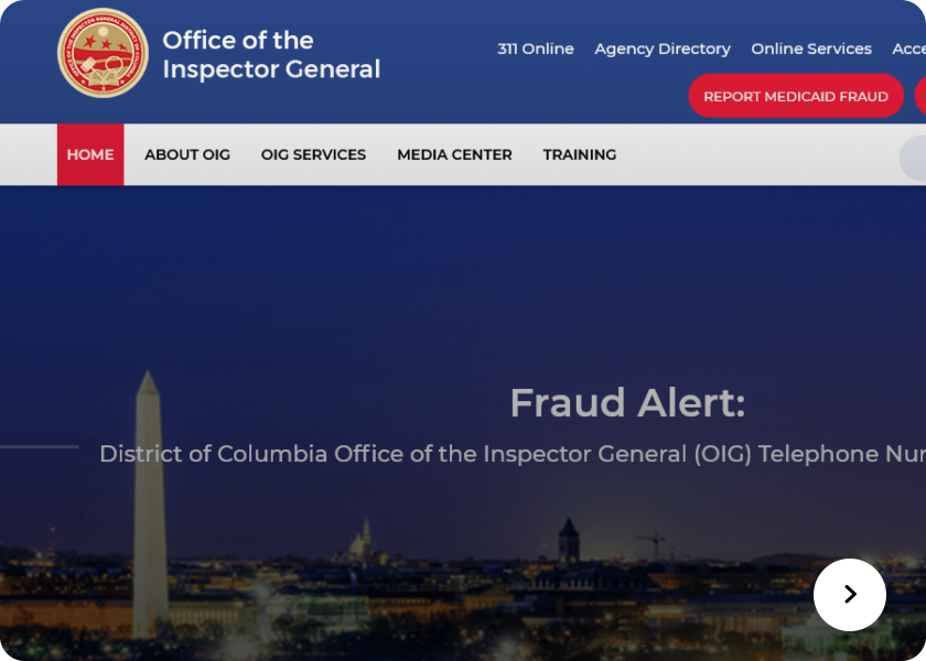Screenshot of  OIG website
