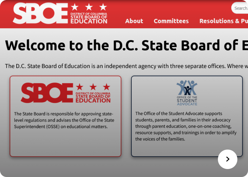 Screenshot of  SBOE website