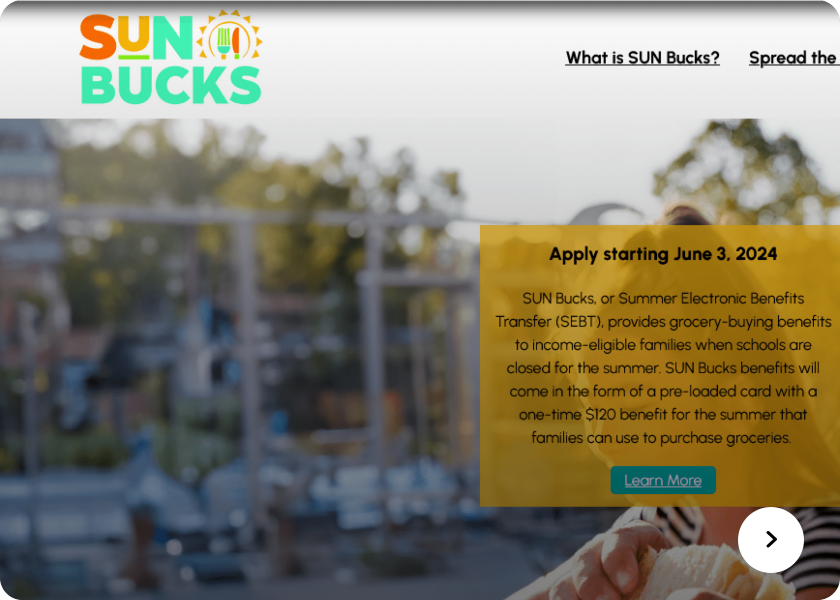 Screenshot of Sun Bucks website