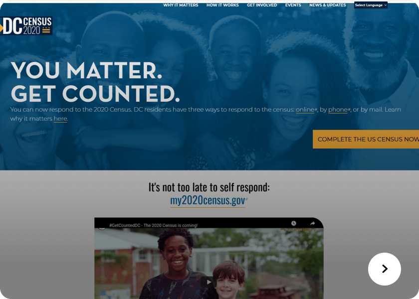 Screenshot of the Census website