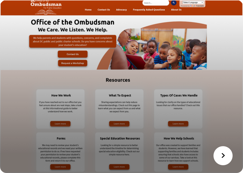 Screenshot of education ombudsman website