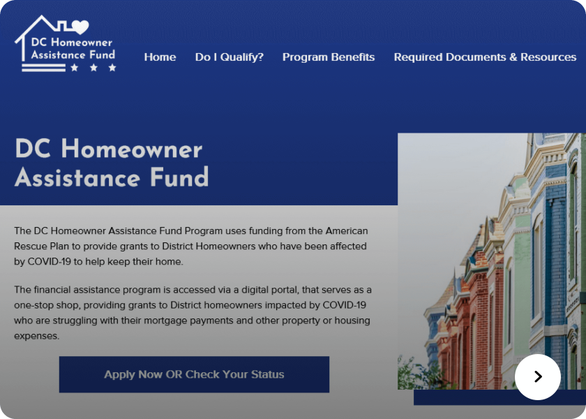 Screenshot of the DC Homeowner Assistance Fund website
