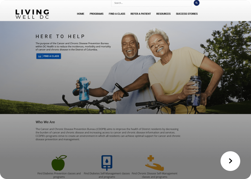 Screenshot of the living well website