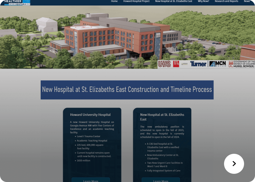 Screenshot of the New hospitals website
