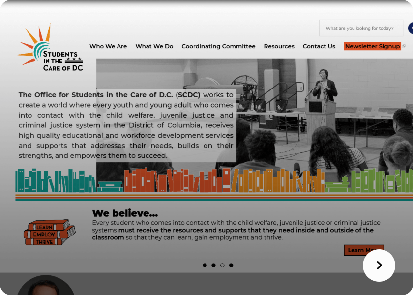 Screenshot of the students in the care website