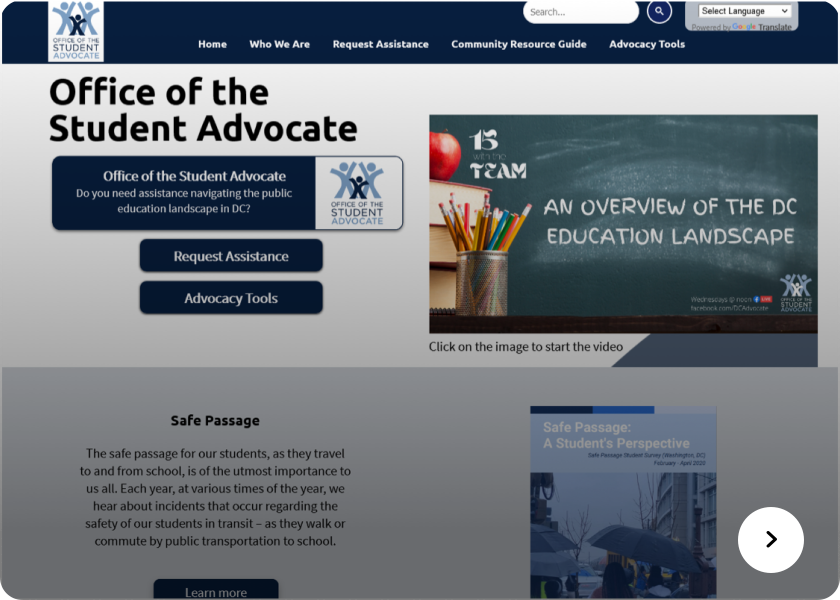 Screenshot of Student Advocate website